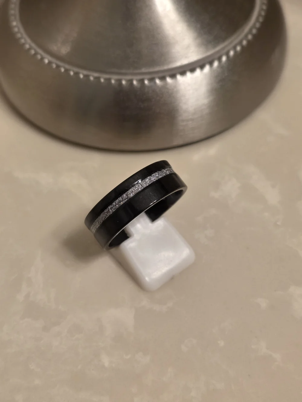 Black Men's Tungsten Ring with Silver Accent